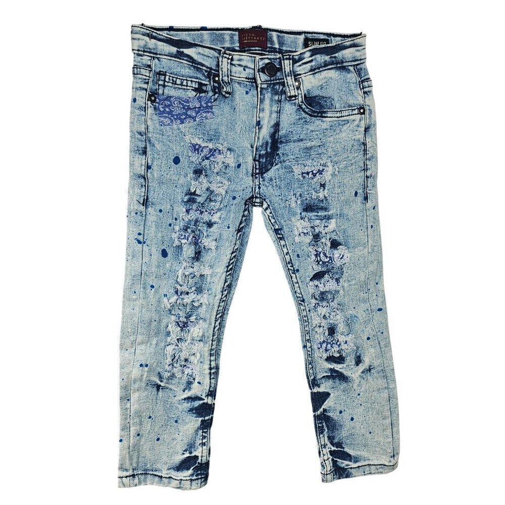 Truth Substance Toddler 4T Distress Jeans Slim Fit Adjust Waist Paisley Patches
